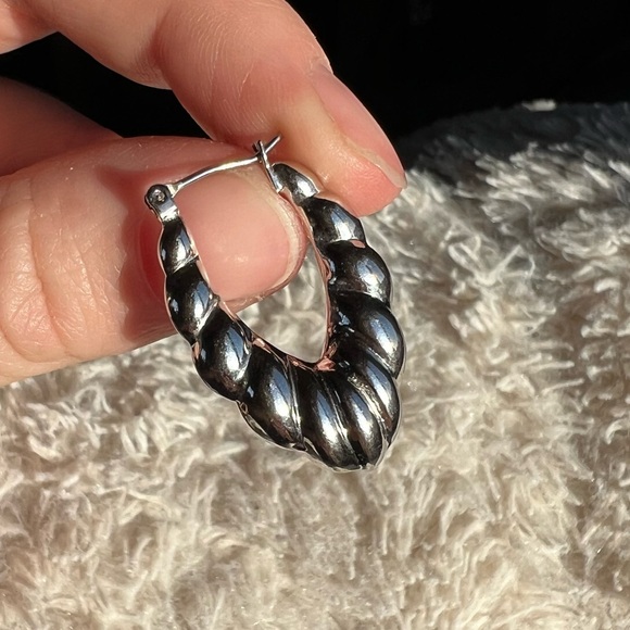 Silver Puffy Hoop Earrings - Picture 4 of 4